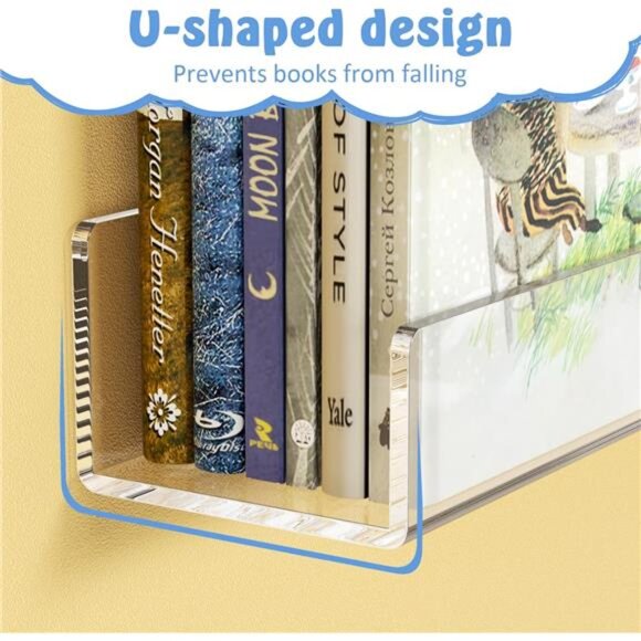 36-Inch Acrylic Floating Bookshelves for Kids, 2-Pack, Extra-Large Wall Shelves - Picture 3 of 7